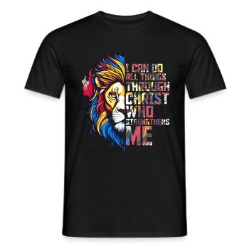 Je peux tout faire par la foi du Christ Lion - T-shirt homme - noir - Devant - AI Model Male 178 light (178cm)