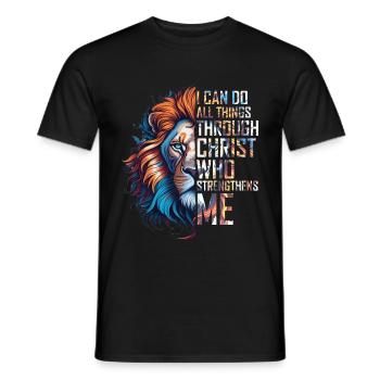 Je peux tout faire par la foi du Christ Lion - T-shirt homme - noir - Devant - AI Model Male 178 light (178cm)