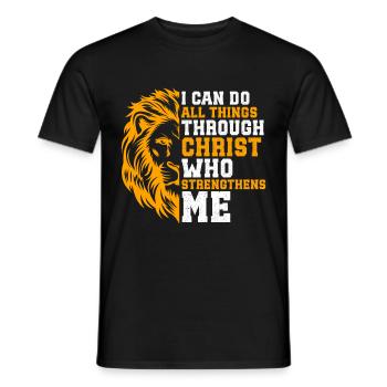 Je peux tout faire par la foi du Christ Lion - T-shirt homme - noir - Devant - AI Model Male 178 light (178cm)