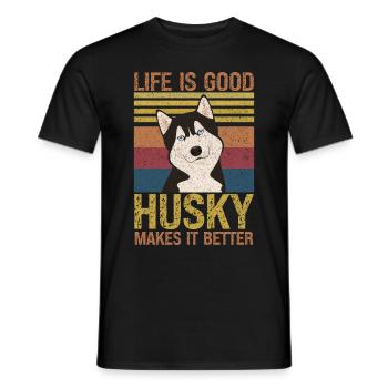 Siberian Husky Dog Lover Puppy Dog Owner - Men's T-Shirt - black - Front - AI Model Male 178 light (178cm)