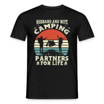 Husband And Wife Camping Partner Couple Matching - Men's T-Shirt - black - Front - AI Model Male 178 light (178cm)