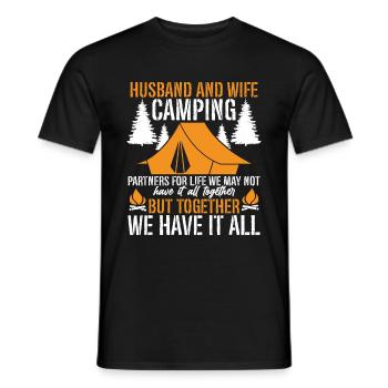 Husband And Wife Camping Partner Couple Matching - Men's T-Shirt - black - Front - AI Model Male 178 light (178cm)