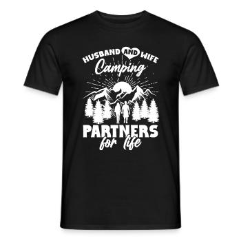 Husband And Wife Camping Partner Couple Matching - Men's T-Shirt - black - Front - AI Model Male 178 light (178cm)