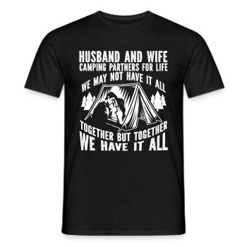 Husband And Wife Camping Partner Couple Matching - Men's T-Shirt - black - Front - AI Model Male 178 light (178cm)