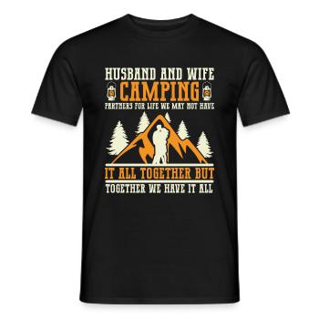 Husband And Wife Camping Partner Couple Matching - Men's T-Shirt - black - Front - AI Model Male 178 light (178cm)