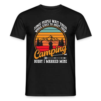 Husband And Wife Camping Partner Couple Matching - Men's T-Shirt - black - Front - AI Model Male 178 light (178cm)