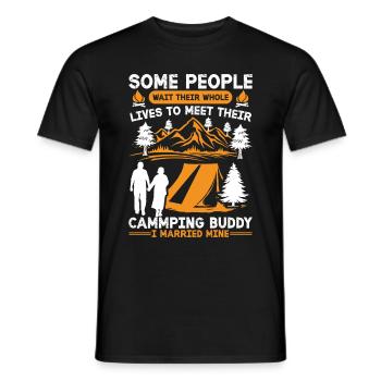 Husband And Wife Camping Partner Couple Matching - Men's T-Shirt - black - Front - AI Model Male 178 light (178cm)