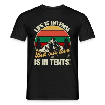 Husband And Wife Camping Partner Couple Matching - Men's T-Shirt - black - Front - AI Model Male 178 light (178cm)