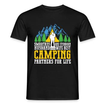 Husband And Wife Camping Partner Couple Matching - Men's T-Shirt - black - Front - AI Model Male 178 light (178cm)