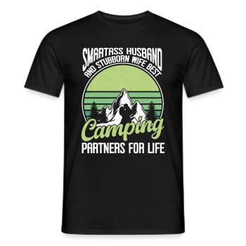 Husband And Wife Camping Partner Couple Matching - Men's T-Shirt - black - Front - AI Model Male 178 light (178cm)