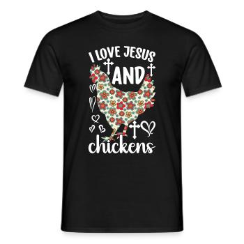 Jesus And Chickens Farmer Lover Farmer - Men's T-Shirt - black - Front - AI Model Male 178 light (178cm)