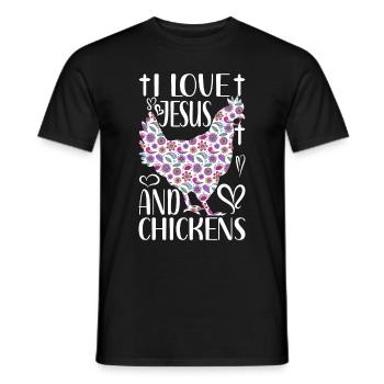 Jesus And Chickens Farmer Lover Farmer - Men's T-Shirt - black - Front - AI Model Male 178 light (178cm)
