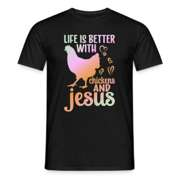 Jesus And Chickens Farmer Lover Farmer - Men's T-Shirt - black - Front - AI Model Male 178 light (178cm)