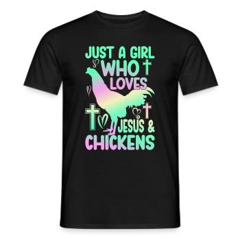 Jesus And Chickens Farmer Lover Farmer - Men's T-Shirt - black - Front - AI Model Male 178 light (178cm)
