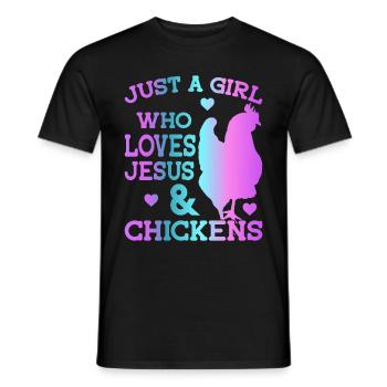Jesus And Chickens Farmer Lover Farmer - Men's T-Shirt - black - Front - AI Model Male 178 light (178cm)