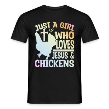 Jesus And Chickens Farmer Lover Farmer - Men's T-Shirt - black - Front - AI Model Male 178 light (178cm)