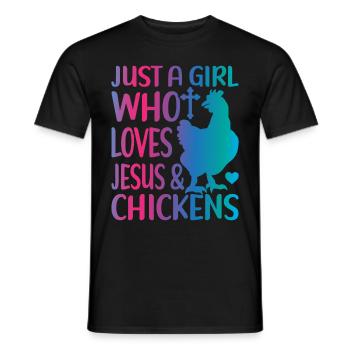 Jesus And Chickens Farmer Lover Farmer - Men's T-Shirt - black - Front - AI Model Male 178 light (178cm)
