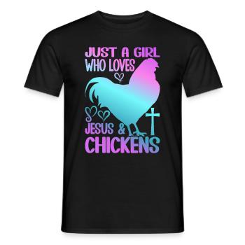 Jesus And Chickens Farmer Lover Farmer - Men's T-Shirt - black - Front - AI Model Male 178 light (178cm)
