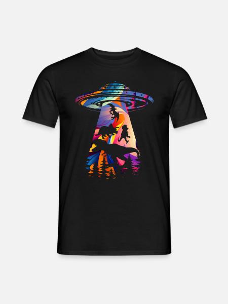 Alien Dinosaur UFO Abduction - Men's T-Shirt - black