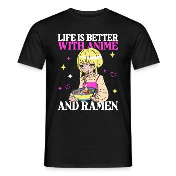 Life Is Better With Ramen & Anime - Men's T-Shirt - black - Front - AI Model Male 178 light (178cm)