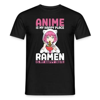 Anime Happy Place Ramen Happy Taste - Men's T-Shirt - black - Front - AI Model Male 178 light (178cm)