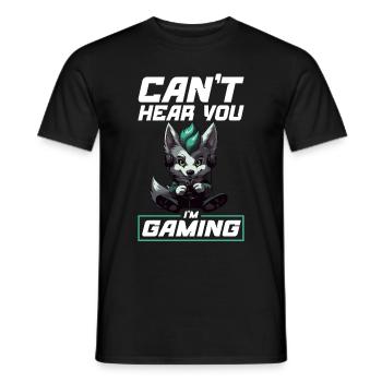 Can't Hear You I'm Gaming Wolf Video Games Gamer - Men's T-Shirt - black - Front - AI Model Male 178 light (178cm)