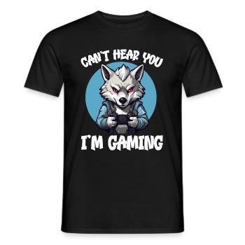 Can't Hear You I'm Gaming Wolf Video Games Gamer - Men's T-Shirt - black - Front - AI Model Male 178 light (178cm)