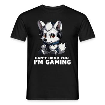 Can't Hear You I'm Gaming Wolf Video Games Gamer - Men's T-Shirt - black - Front - AI Model Male 178 light (178cm)