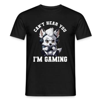 Can't Hear You I'm Gaming Wolf Video Games Gamer - Men's T-Shirt - black - Front - AI Model Male 178 light (178cm)