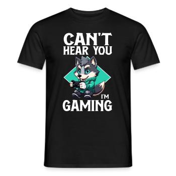 Can't Hear You I'm Gaming Wolf Video Games Gamer - Men's T-Shirt - black - Front - AI Model Male 178 light (178cm)