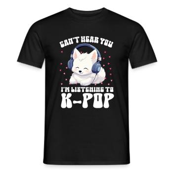 Je ne t’entends pas, j’écoute de la K-pop, Arctic Fox - T-shirt homme - noir - Devant - AI Model Male 178 light (178cm)