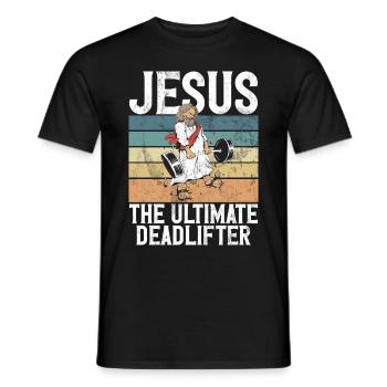 Jesus The Ultimate Deadlifter Christian Gym - Men's T-Shirt - black - Front - AI Model Male 178 light (178cm)