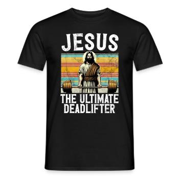 Jesus The Ultimate Deadlifter Christian Gym - Men's T-Shirt - black - Front - AI Model Male 178 light (178cm)