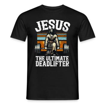 Jesus The Ultimate Deadlifter Christian Gym - Men's T-Shirt - black - Front - AI Model Male 178 light (178cm)