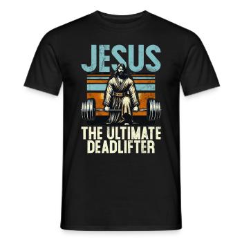 Jesus The Ultimate Deadlifter Christian Gym - Men's T-Shirt - black - Front - AI Model Male 178 light (178cm)