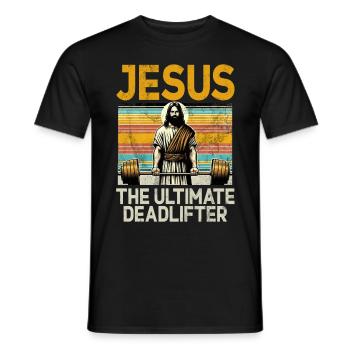Jesus The Ultimate Deadlifter Christian Gym - Men's T-Shirt - black - Front - AI Model Male 178 light (178cm)
