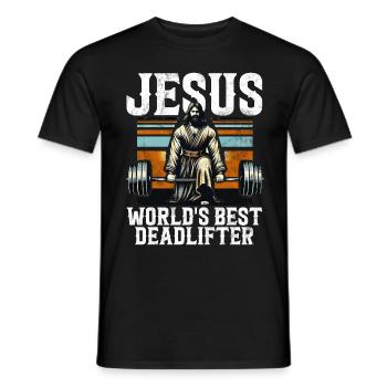 Jesus The Ultimate Deadlifter Christian Gym - Men's T-Shirt - black - Front - AI Model Male 178 light (178cm)