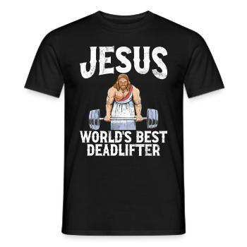 Jesus The Ultimate Deadlifter Christian Gym - Men's T-Shirt - black - Front - AI Model Male 178 light (178cm)