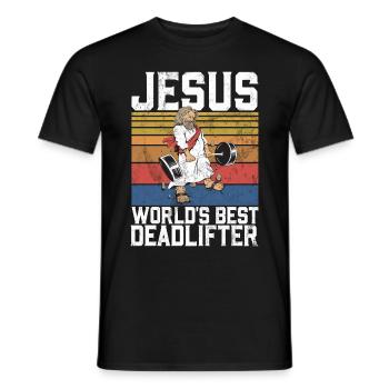Jesus The Ultimate Deadlifter Christian Gym - Men's T-Shirt - black - Front - AI Model Male 178 light (178cm)