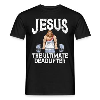 Jesus The Ultimate Deadlifter Christian Gym - Men's T-Shirt - black - Front - AI Model Male 178 light (178cm)