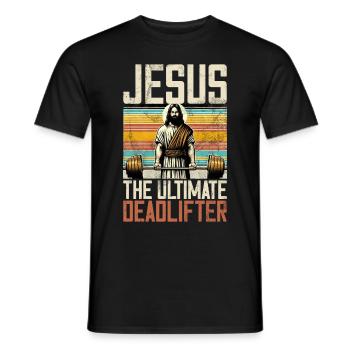 Jesus The Ultimate Deadlifter Christian Gym - Men's T-Shirt - black - Front - AI Model Male 178 light (178cm)