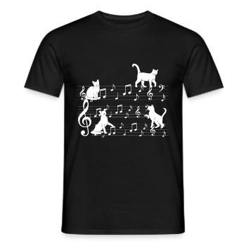 Cats playing with music note cat - Men's T-Shirt - black - Front - AI Model Male 178 light (178cm)