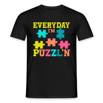 Jigsaw Puzzle Piece Puzzle Lover - Men's T-Shirt - black - Front - AI Model Male 178 light (178cm)