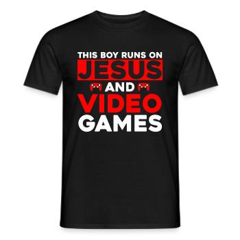 Ce garçon court sur Jésus et les jeux vidéo - T-shirt homme - noir - Devant - AI Model Male 178 light (178cm)