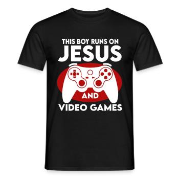 Ce garçon court sur Jésus et les jeux vidéo - T-shirt homme - noir - Devant - AI Model Male 178 light (178cm)