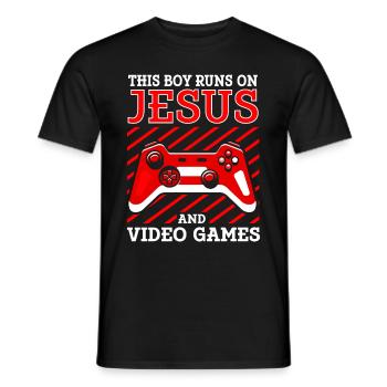Ce garçon court sur Jésus et les jeux vidéo - T-shirt homme - noir - Devant - AI Model Male 178 light (178cm)