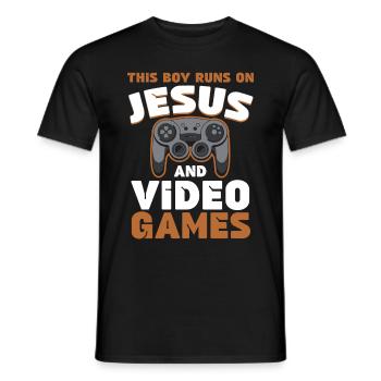 Ce garçon court sur Jésus et les jeux vidéo - T-shirt homme - noir - Devant - AI Model Male 178 light (178cm)