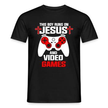Ce garçon court sur Jésus et les jeux vidéo - T-shirt homme - noir - Devant - AI Model Male 178 light (178cm)