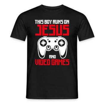 Ce garçon court sur Jésus et les jeux vidéo - T-shirt homme - noir - Devant - AI Model Male 178 light (178cm)
