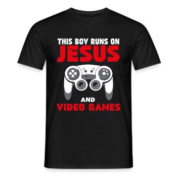 Ce garçon court sur Jésus et les jeux vidéo - T-shirt homme - noir - Devant - AI Model Male 178 light (178cm)
